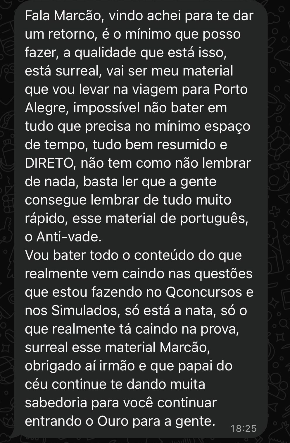 Depoimento de aluno sobre material de Marcos Brito