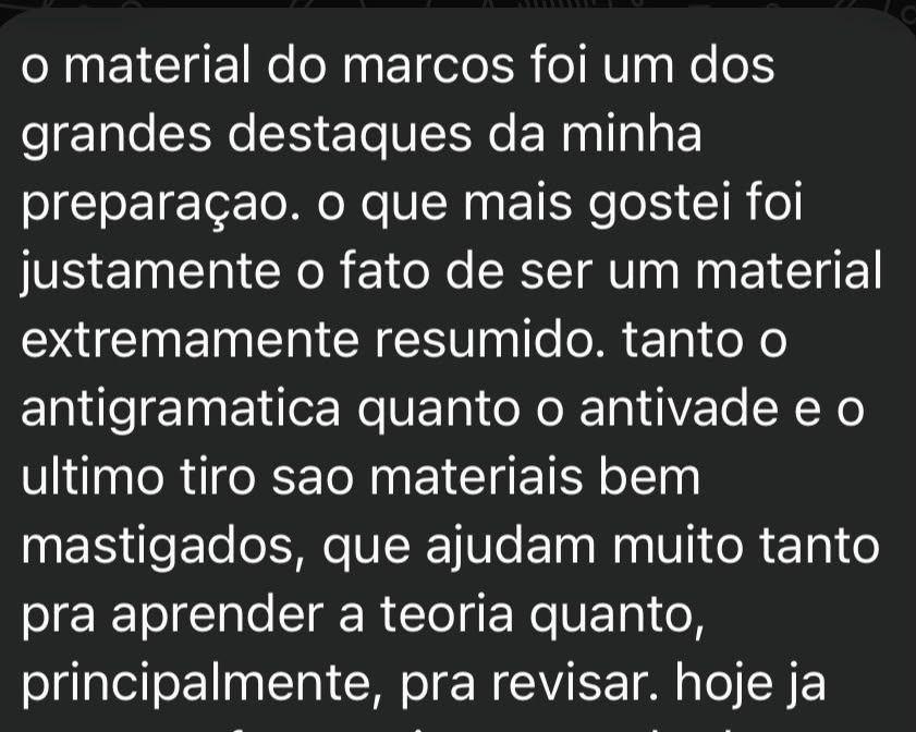 Depoimento: material resumido e mastigado, destaque da preparação
