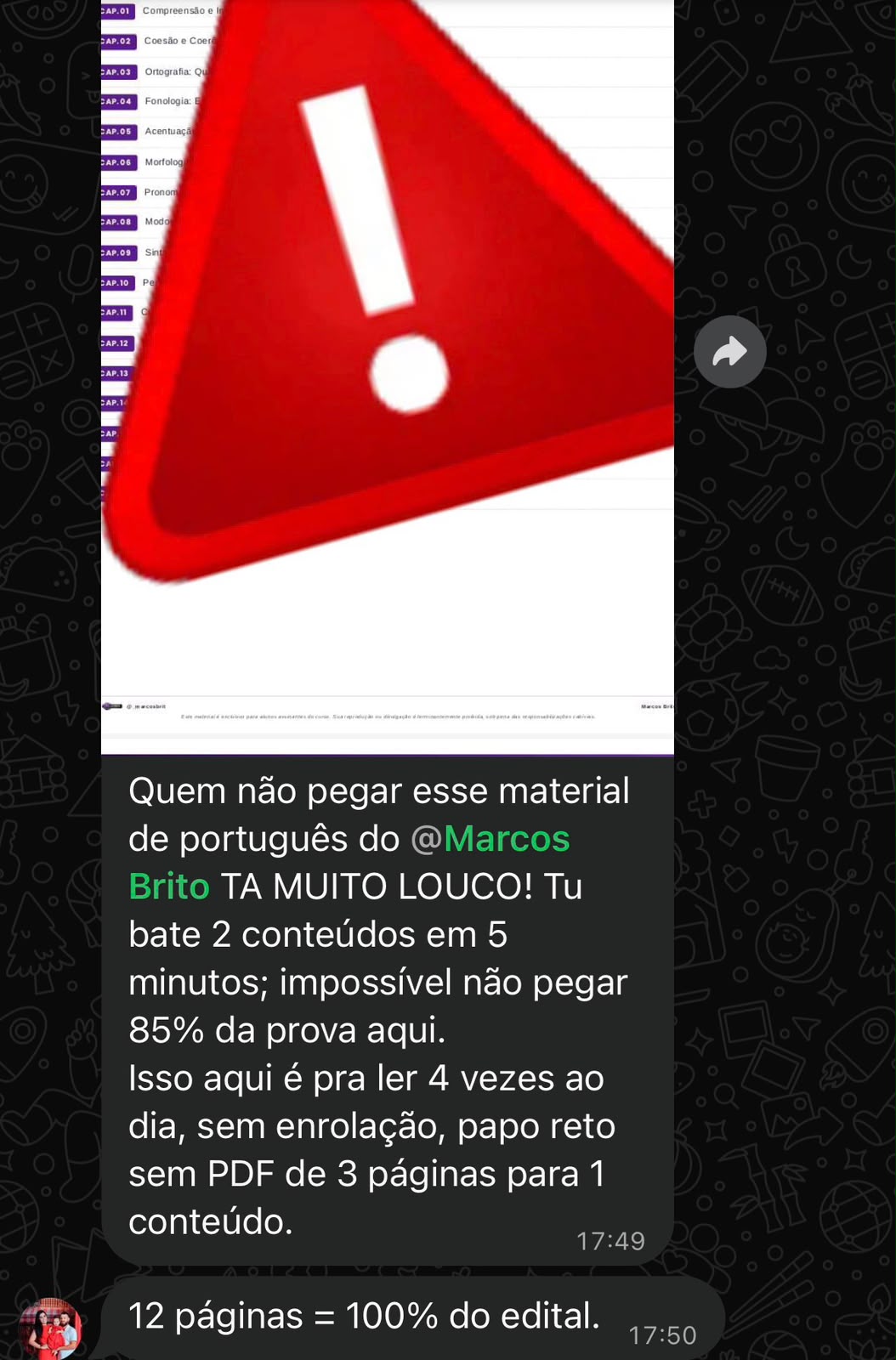 Depoimento sobre material de Marcos Brito para a reta final de concursos policiais